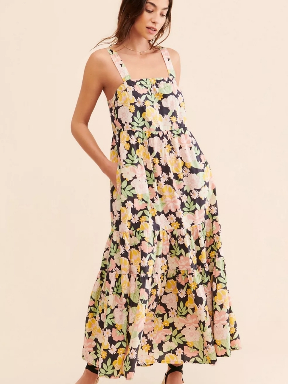 Anthropologie × Saltwater Luxe Alanya Maxi Dress Floral Print Tie Shoulder SM